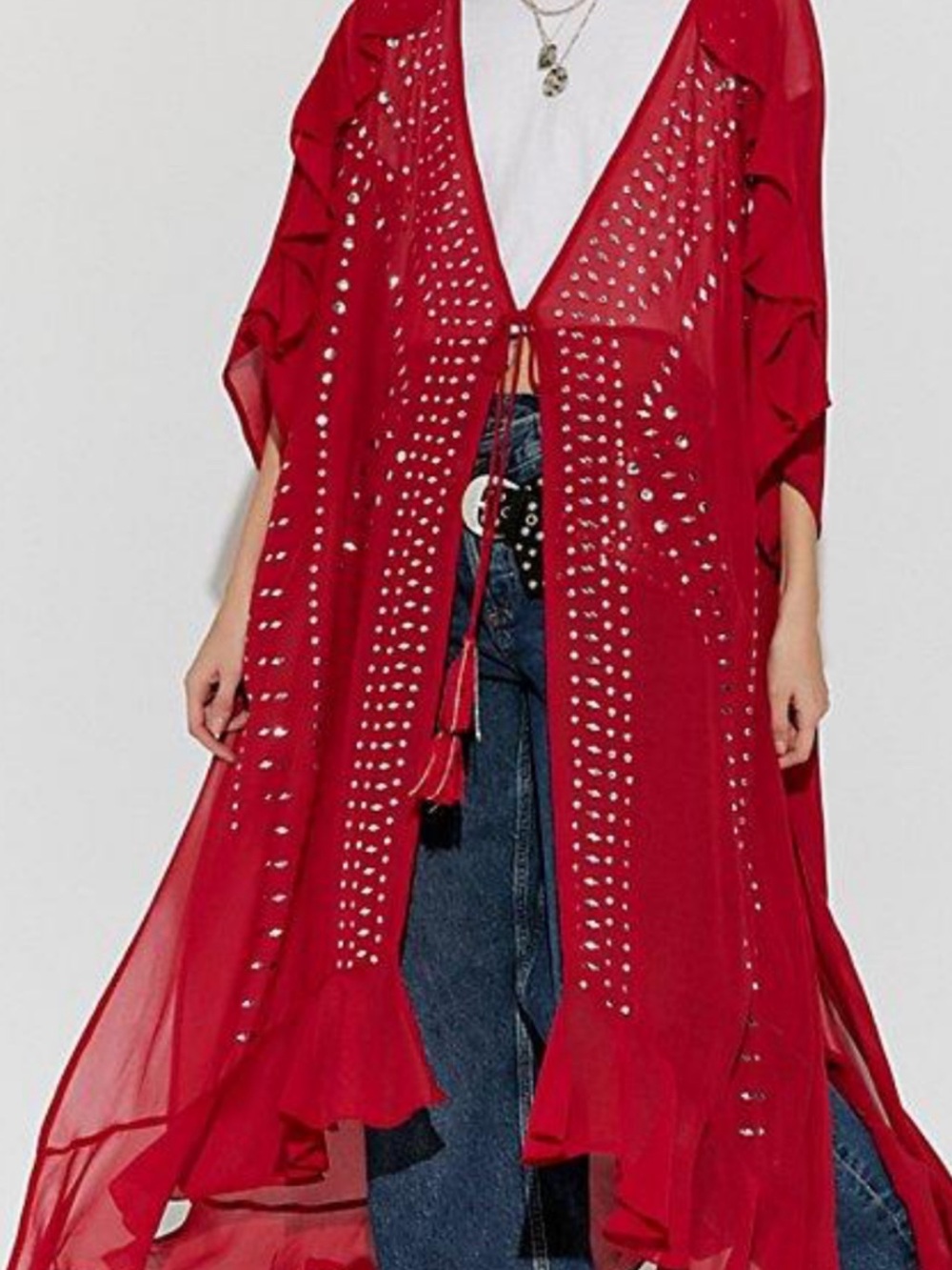 Free People So Billie Red Studded Sheer Duster NWOT Sold Out